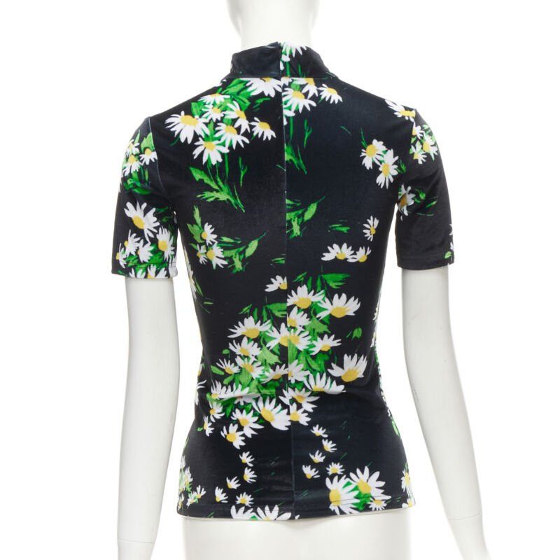 Richard Quinn RICHARD QUINN black white green daisy floral print velvet short sleeve top S Size S / US 4 / IT 40 - 5 Thumbnail
