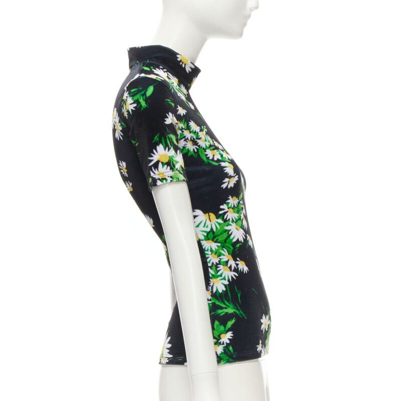Richard Quinn RICHARD QUINN black white green daisy floral print velvet short sleeve top S Size S / US 4 / IT 40 - 4 Thumbnail