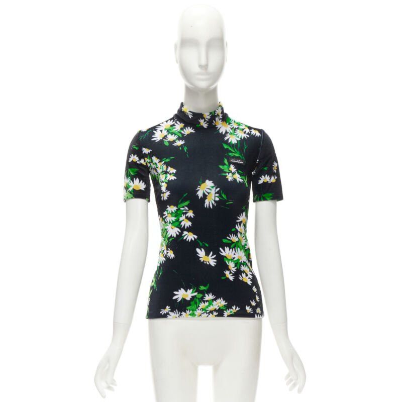 Richard Quinn RICHARD QUINN black white green daisy floral print velvet short sleeve top S Size S / US 4 / IT 40 - 9 Thumbnail