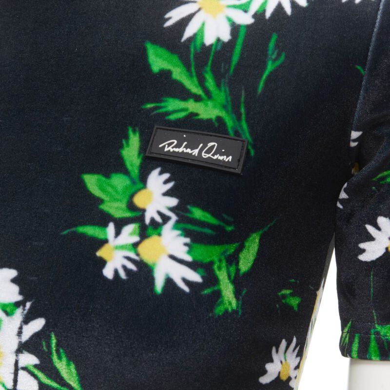 Richard Quinn RICHARD QUINN black white green daisy floral print velvet short sleeve top S Size S / US 4 / IT 40 - 2 Thumbnail