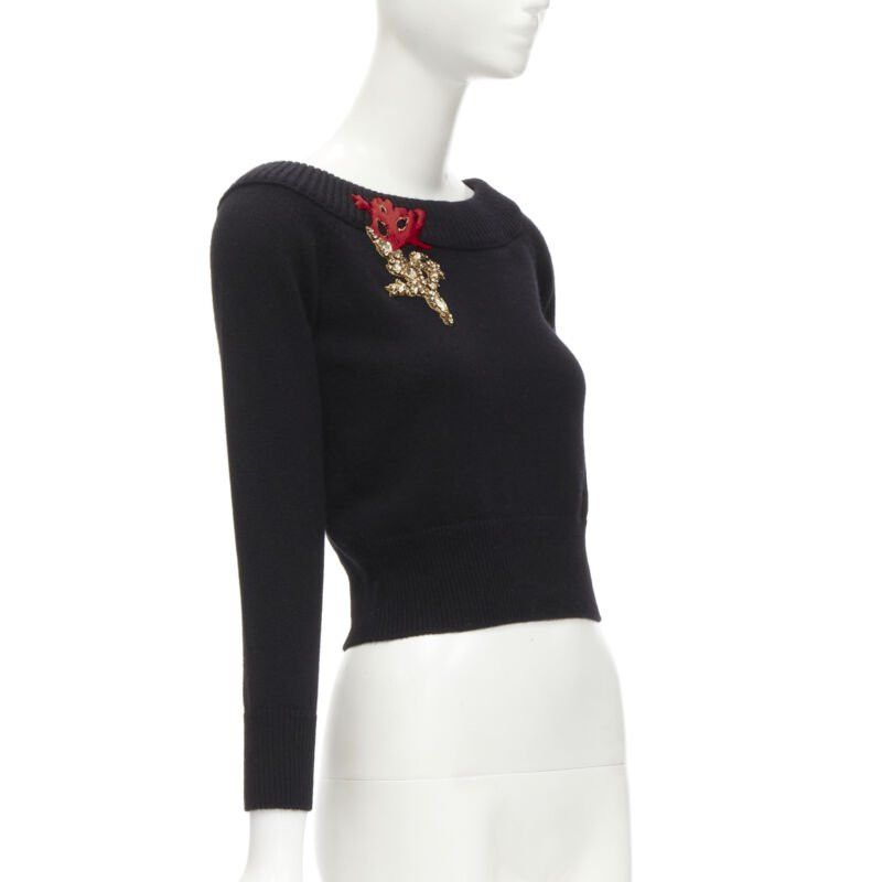 Alexander McQueen new ALEXANDER MCQUEEN 2021 cashmere black coral crystal embroidery sweater S Size S / US 4 / IT 40 - 3 Thumbnail