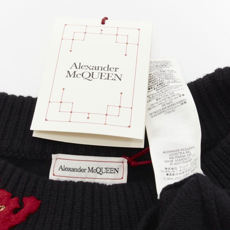 Alexander McQueen new ALEXANDER MCQUEEN 2021 cashmere black coral crystal embroidery sweater S Size S / US 4 / IT 40 - 9 Thumbnail