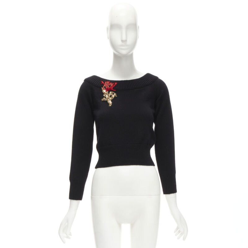 Alexander McQueen new ALEXANDER MCQUEEN 2021 cashmere black coral crystal embroidery sweater S Size S / US 4 / IT 40 - 10 Thumbnail