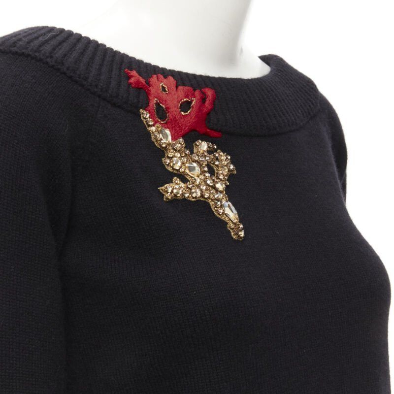 Alexander McQueen new ALEXANDER MCQUEEN 2021 cashmere black coral crystal embroidery sweater S Size S / US 4 / IT 40 - 8 Thumbnail