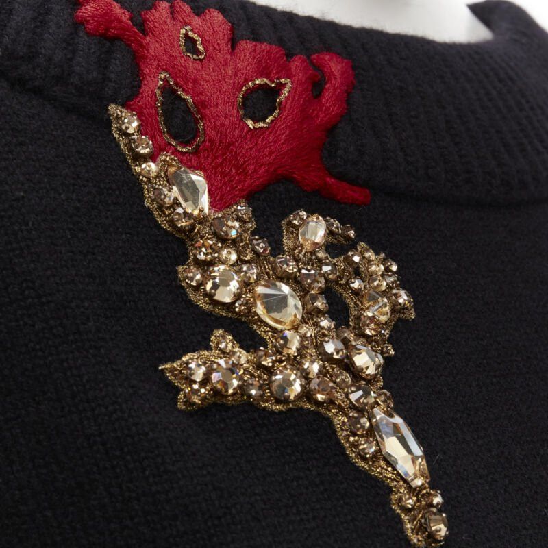 Alexander McQueen new ALEXANDER MCQUEEN 2021 cashmere black coral crystal embroidery sweater S Size S / US 4 / IT 40 - 2 Thumbnail