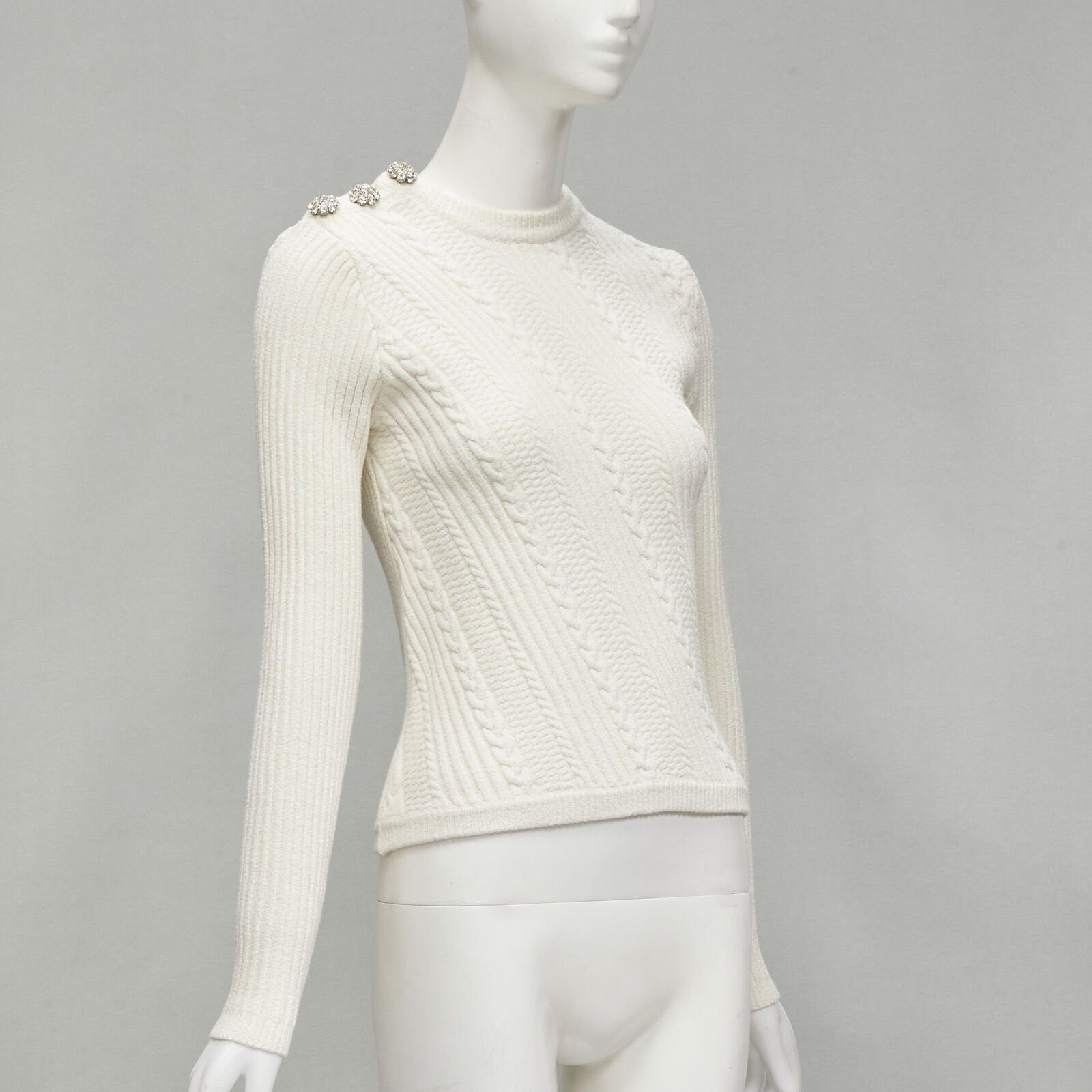 Ganni GANNI ivory crystal button textured knit cotton blend sweater top XS Size S / US 4 / IT 40 - 3 Thumbnail