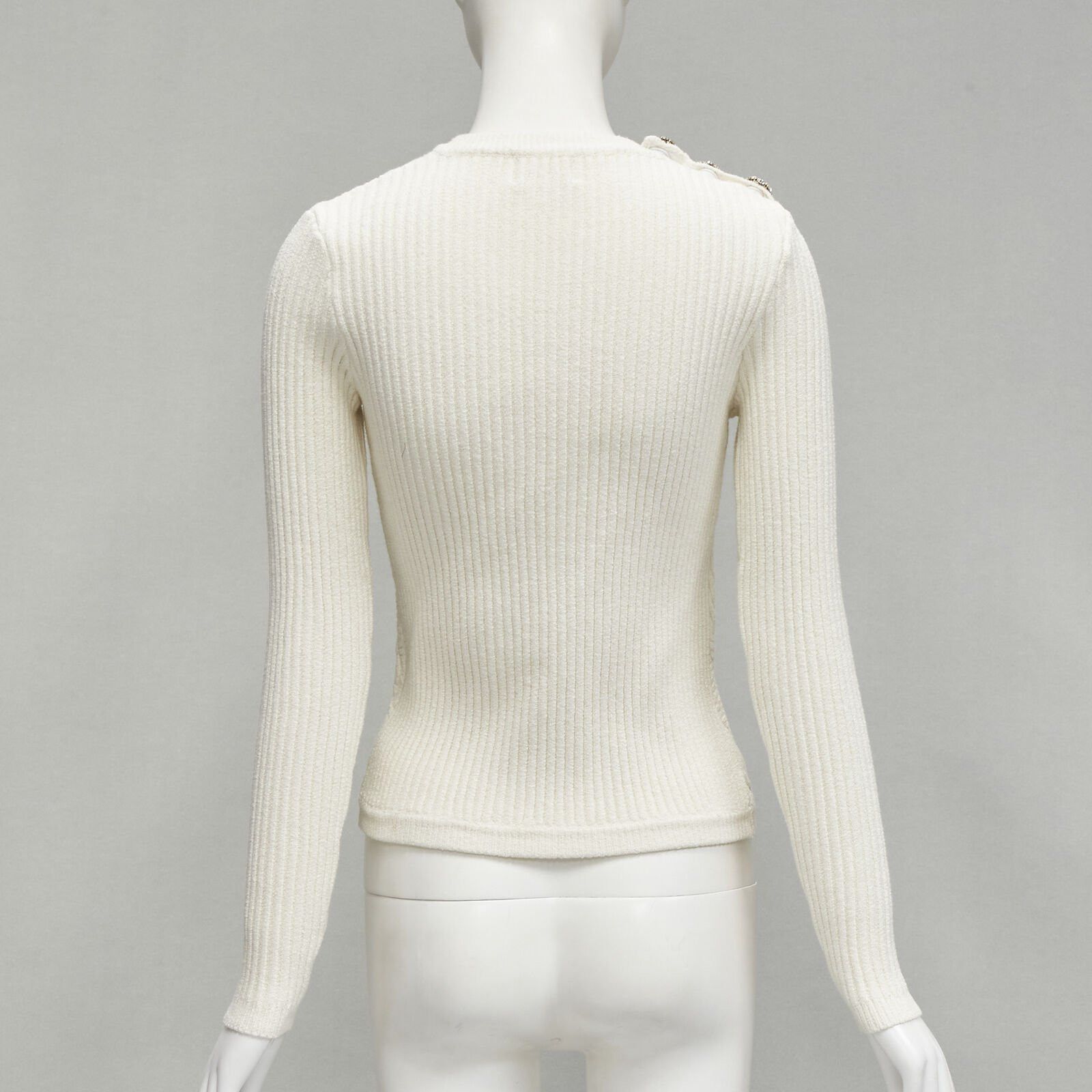 Ganni GANNI ivory crystal button textured knit cotton blend sweater top XS Size S / US 4 / IT 40 - 5 Thumbnail