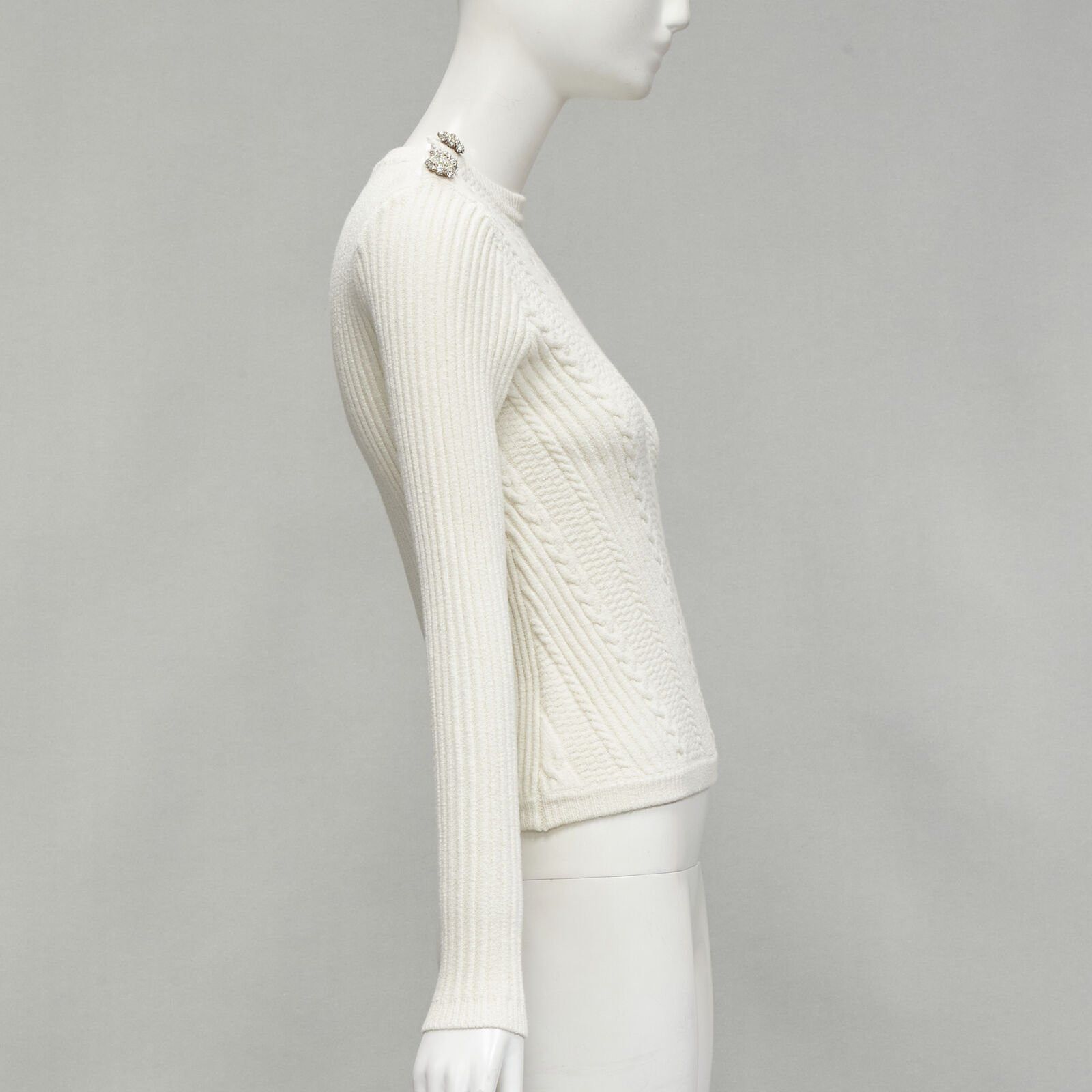 Ganni GANNI ivory crystal button textured knit cotton blend sweater top XS Size S / US 4 / IT 40 - 4 Thumbnail