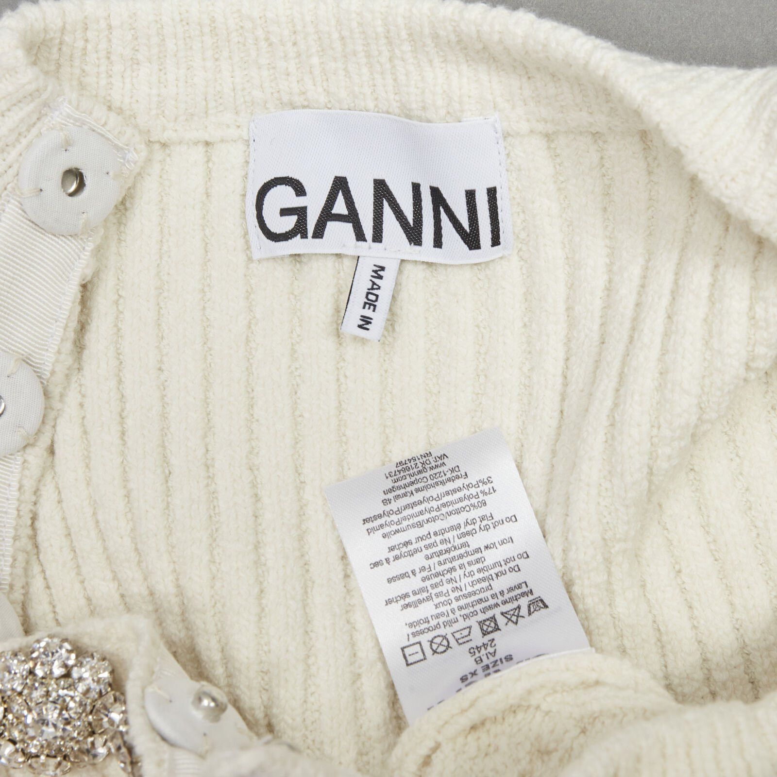 Ganni GANNI ivory crystal button textured knit cotton blend sweater top XS Size S / US 4 / IT 40 - 10 Thumbnail