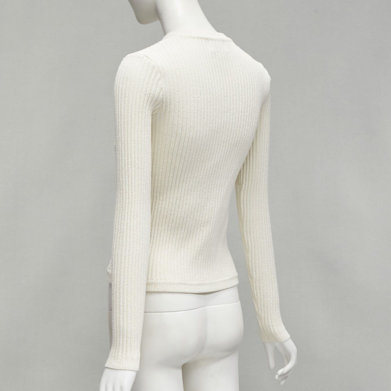 Ganni GANNI ivory crystal button textured knit cotton blend sweater top XS Size S / US 4 / IT 40 - 6 Thumbnail