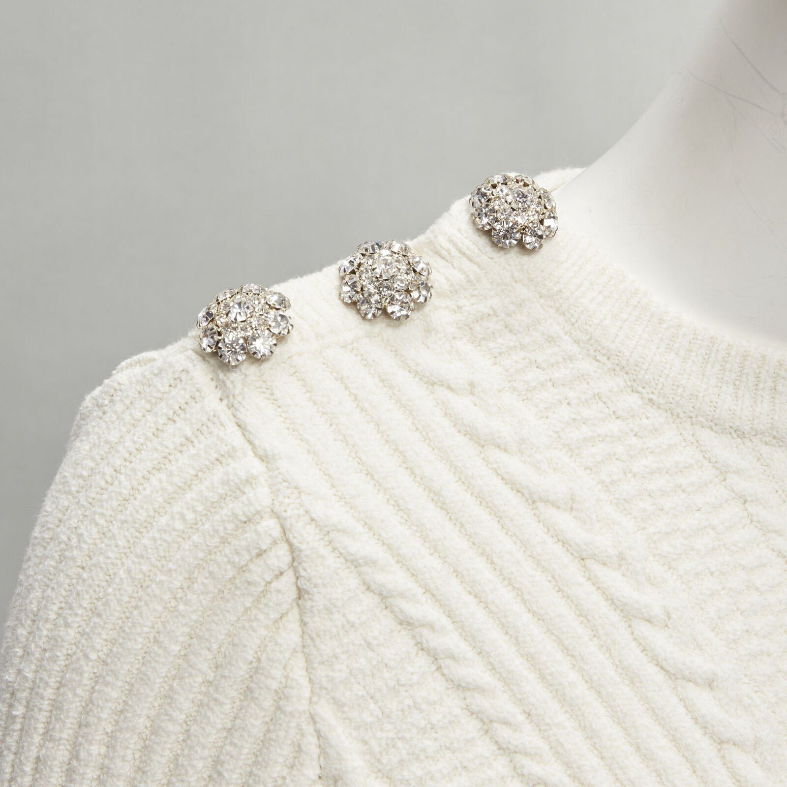 Ganni GANNI ivory crystal button textured knit cotton blend sweater top XS Size S / US 4 / IT 40 - 2 Thumbnail