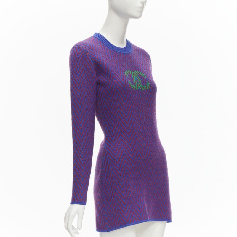 Chanel CHANEL 100% cashmere blue red chevron green CC logo crystal brooch dress FR34 XS Size XS / US 0-2 / IT 36-38 - 3 Thumbnail