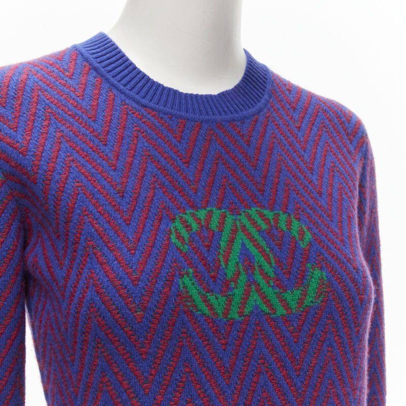 Chanel CHANEL 100% cashmere blue red chevron green CC logo crystal brooch dress FR34 XS Size XS / US 0-2 / IT 36-38 - 7 Thumbnail