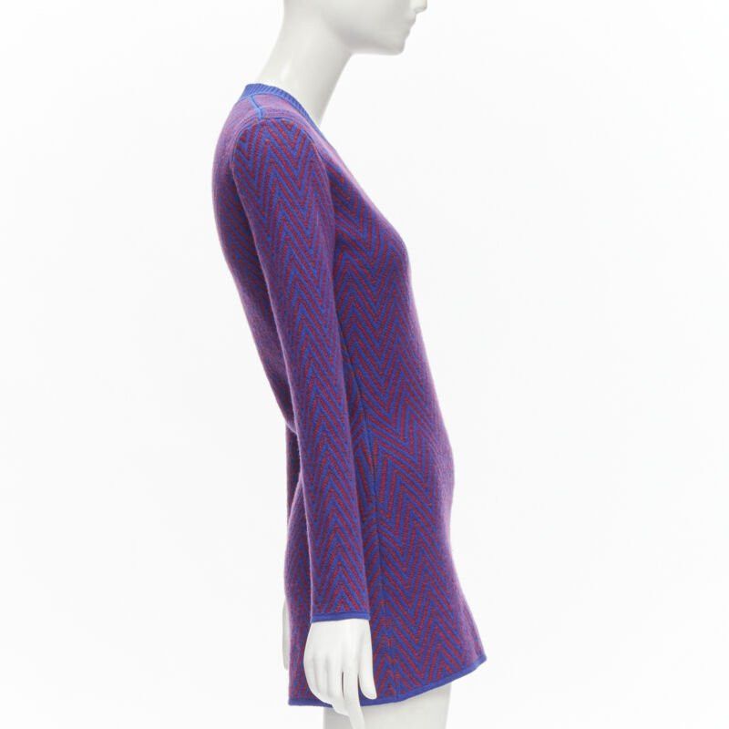 Chanel CHANEL 100% cashmere blue red chevron green CC logo crystal brooch dress FR34 XS Size XS / US 0-2 / IT 36-38 - 4 Thumbnail