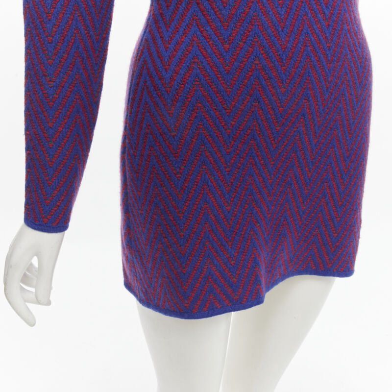 Chanel CHANEL 100% cashmere blue red chevron green CC logo crystal brooch dress FR34 XS Size XS / US 0-2 / IT 36-38 - 8 Thumbnail