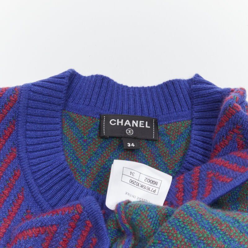 Chanel CHANEL 100% cashmere blue red chevron green CC logo crystal brooch dress FR34 XS Size XS / US 0-2 / IT 36-38 - 9 Thumbnail