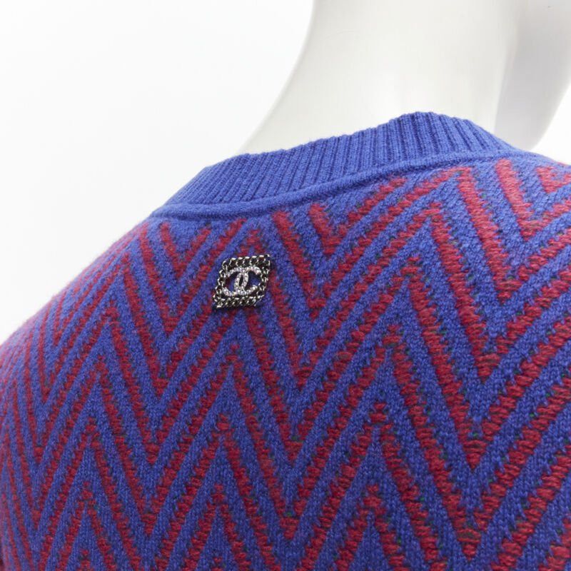 Chanel CHANEL 100% cashmere blue red chevron green CC logo crystal brooch dress FR34 XS Size XS / US 0-2 / IT 36-38 - 2 Thumbnail