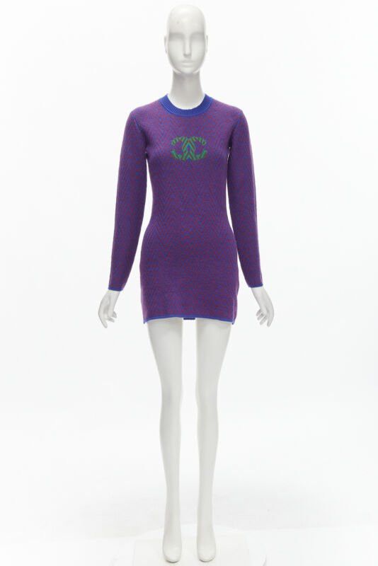 Chanel CHANEL 100% cashmere blue red chevron green CC logo crystal brooch dress FR34 XS Size XS / US 0-2 / IT 36-38 - 10 Thumbnail