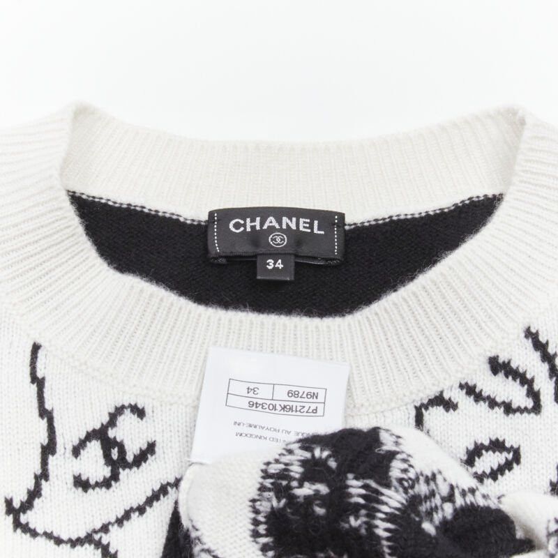 Chanel CHANEL 22C cashmere black white Dove bird CC pullover sweater FR34 XS Size XS / US 0-2 / IT 36-38 - 9 Thumbnail
