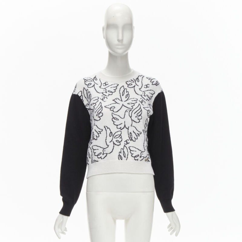 Chanel CHANEL 22C cashmere black white Dove bird CC pullover sweater FR34 XS Size XS / US 0-2 / IT 36-38 - 10 Thumbnail