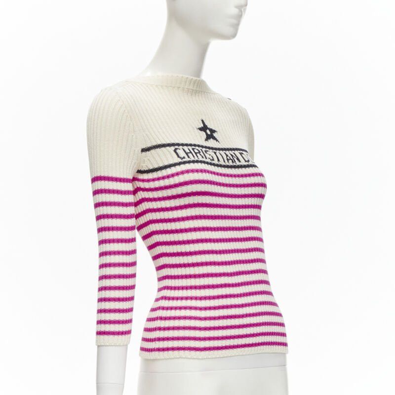 Dior CHRISTIAN DIOR 2022 Mariniere pink nautical sailor stripe logo ribbed top FR34 Size XS / US 0-2 / IT 36-38 - 3 Thumbnail