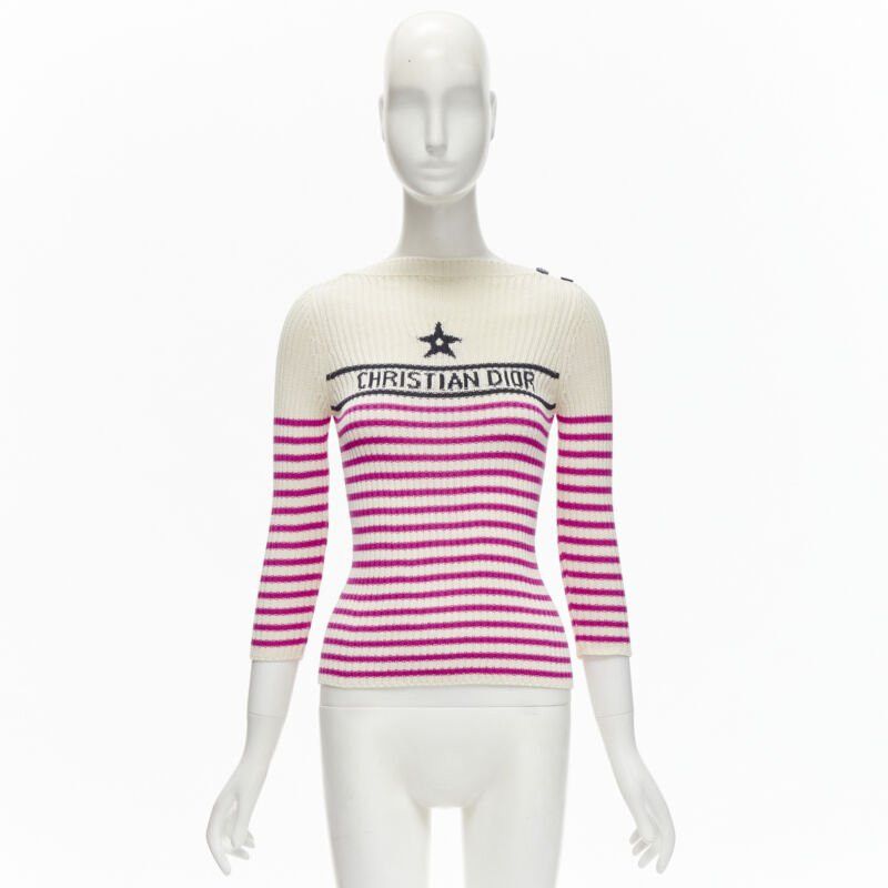 Dior CHRISTIAN DIOR 2022 Mariniere pink nautical sailor stripe logo ribbed top FR34 Size XS / US 0-2 / IT 36-38 - 10 Thumbnail