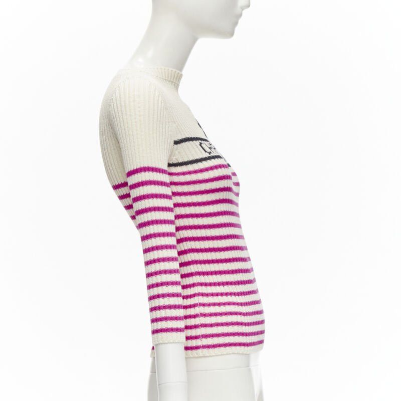 Dior CHRISTIAN DIOR 2022 Mariniere pink nautical sailor stripe logo ribbed top FR34 Size XS / US 0-2 / IT 36-38 - 4 Thumbnail