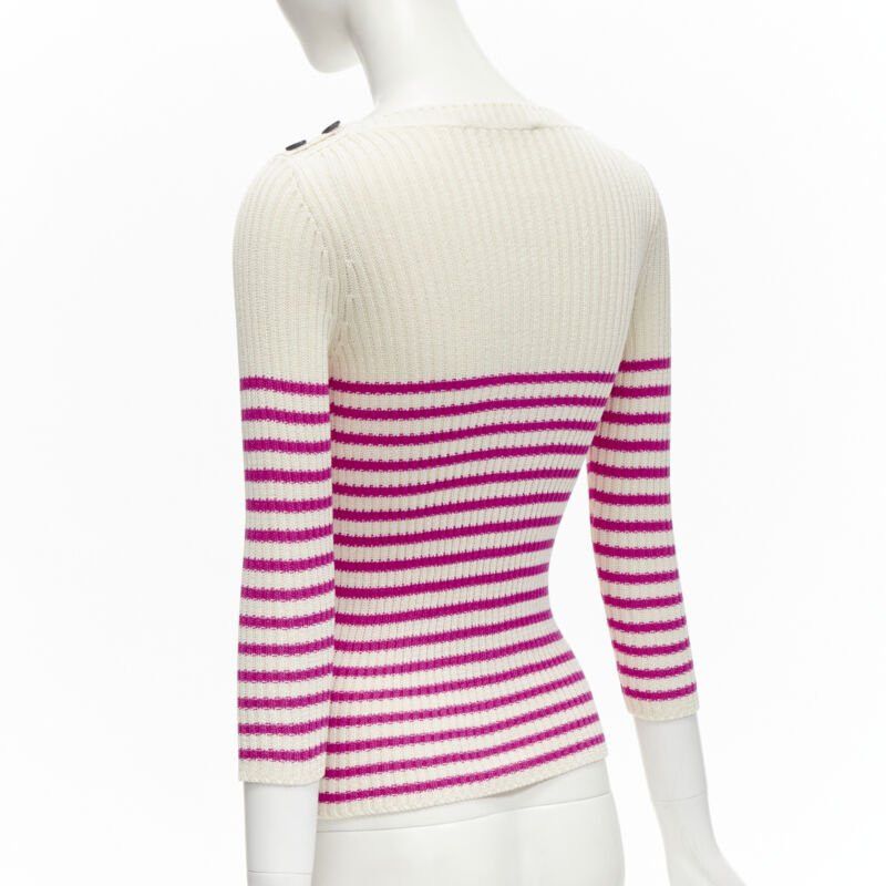 Dior CHRISTIAN DIOR 2022 Mariniere pink nautical sailor stripe logo ribbed top FR34 Size XS / US 0-2 / IT 36-38 - 6 Thumbnail