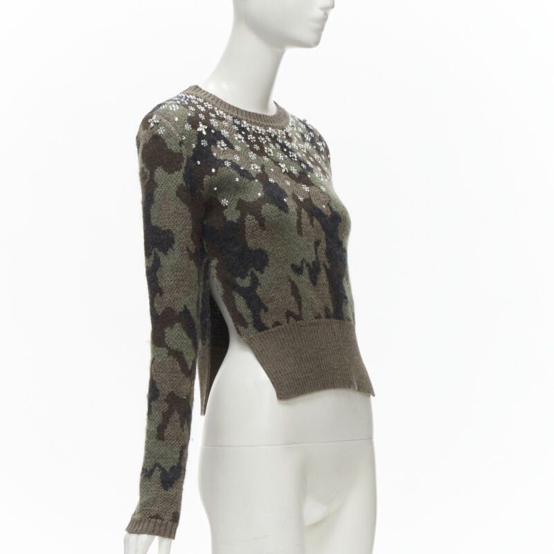 Giambattista Valli GIAMBATTISTA VALLI 2021 green camo crystal embellished cropped sweater IT38 XS Size XS / US 0-2 / IT 36-38 - 3 Thumbnail