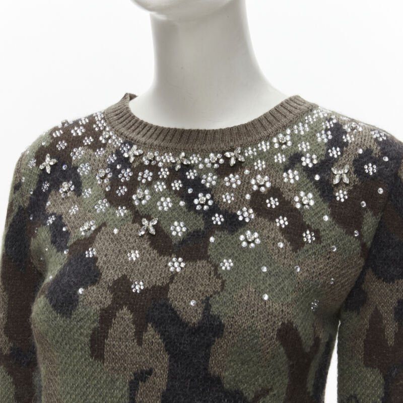Giambattista Valli GIAMBATTISTA VALLI 2021 green camo crystal embellished cropped sweater IT38 XS Size XS / US 0-2 / IT 36-38 - 2 Thumbnail