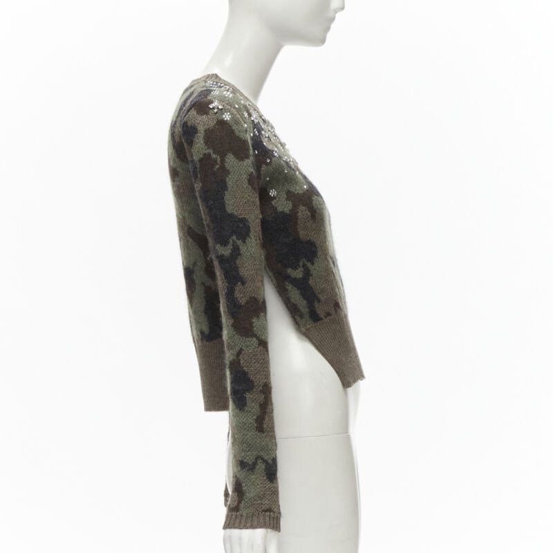 Giambattista Valli GIAMBATTISTA VALLI 2021 green camo crystal embellished cropped sweater IT38 XS Size XS / US 0-2 / IT 36-38 - 4 Thumbnail