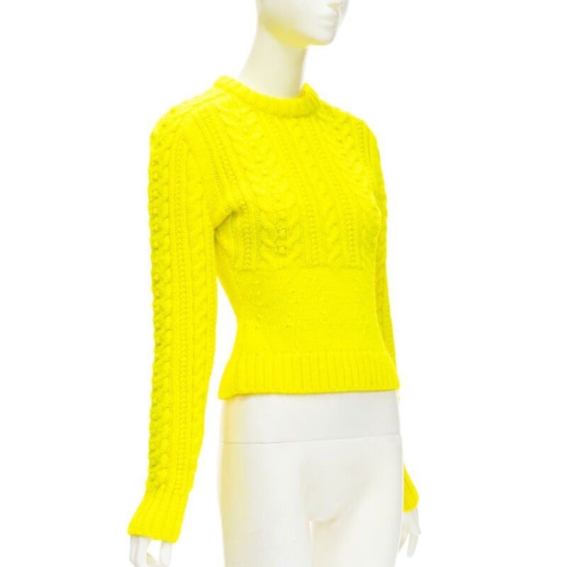 Philosophy di Lorenzo Serafini PHILOSOPHY DI LORENZO SERAFINI 100% wool yellow fitted cable knit sweater IT40 S Size S / US 4 / IT 40 - 3 Thumbnail