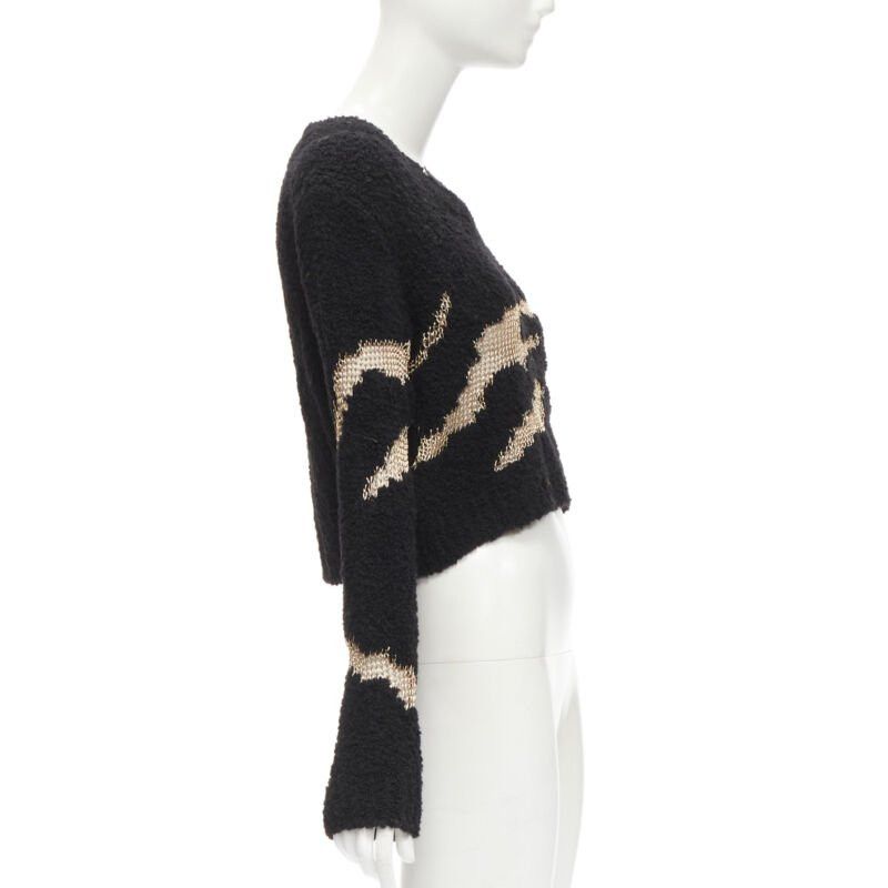 Philosophy di Lorenzo Serafini PHILOSOPHY DI LORENZO SERAFINI gold lattice sheer black slouchy sweater top IT38 Size XS / US 0-2 / IT 36-38 - 4 Thumbnail