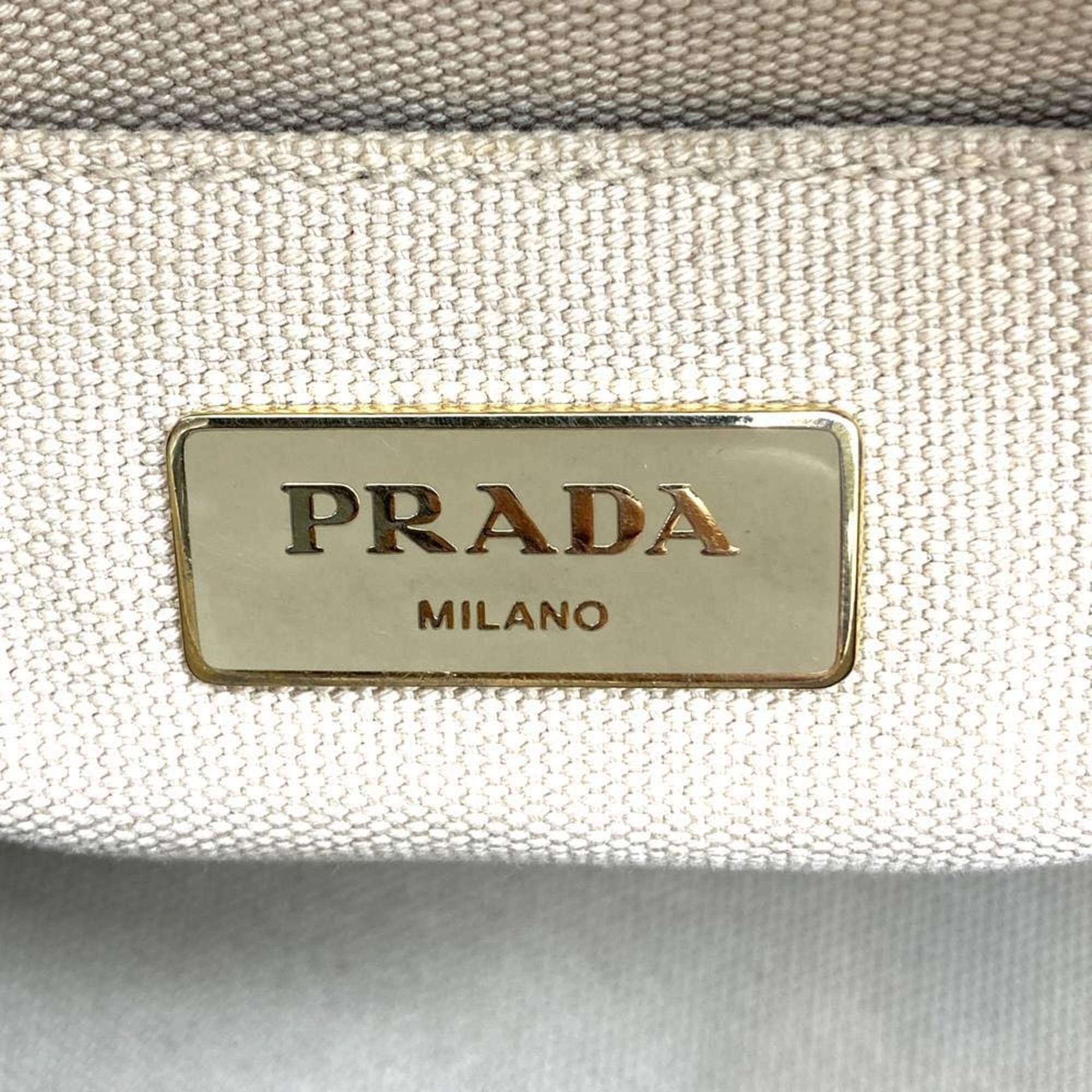 Prada Prada Canapa Beaded Tote Bag, Handbag, Studded Canvas, Beige, Ivory, Women's Size ONE SIZE - 9 Thumbnail