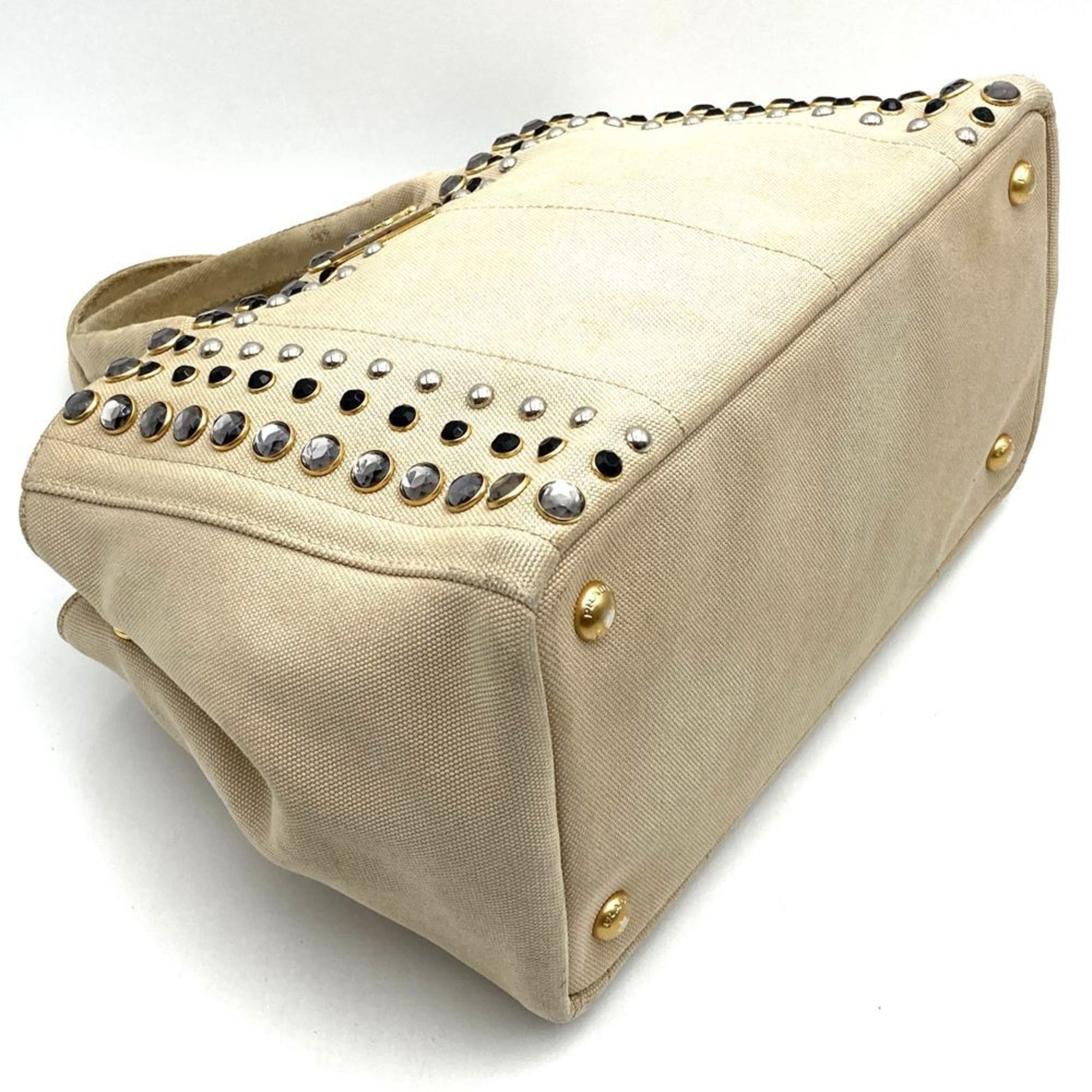 Prada Prada Canapa Beaded Tote Bag, Handbag, Studded Canvas, Beige, Ivory, Women's Size ONE SIZE - 5 Thumbnail