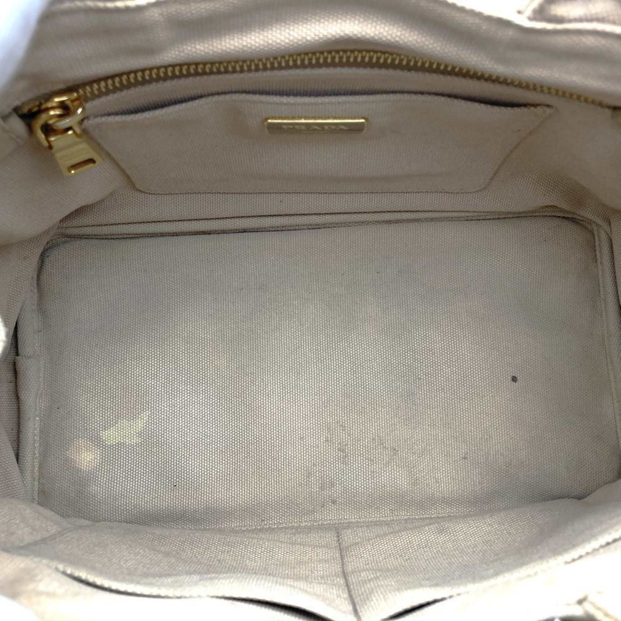 Prada Prada Canapa Beaded Tote Bag, Handbag, Studded Canvas, Beige, Ivory, Women's Size ONE SIZE - 8 Thumbnail