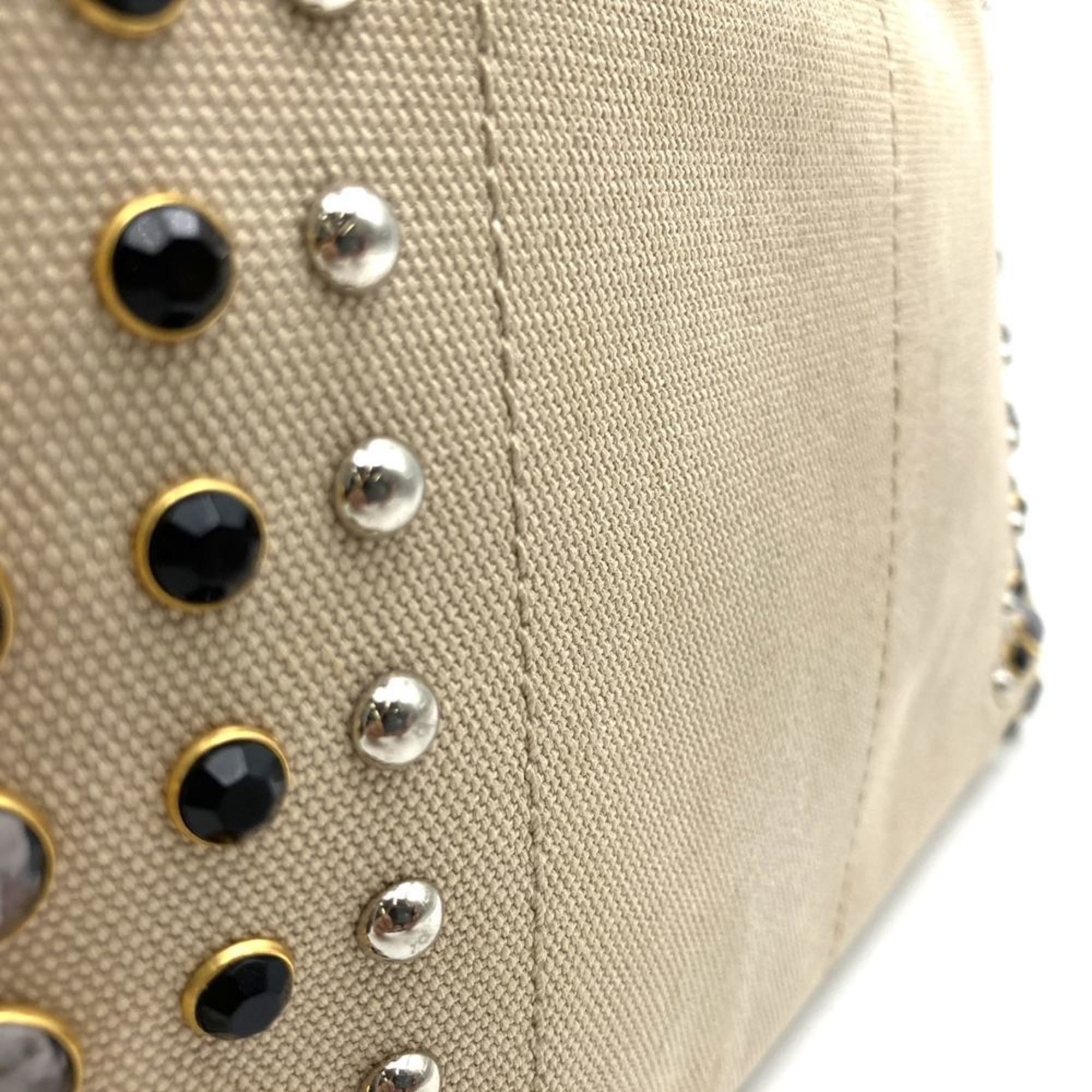 Prada Prada Canapa Beaded Tote Bag, Handbag, Studded Canvas, Beige, Ivory, Women's Size ONE SIZE - 3 Thumbnail
