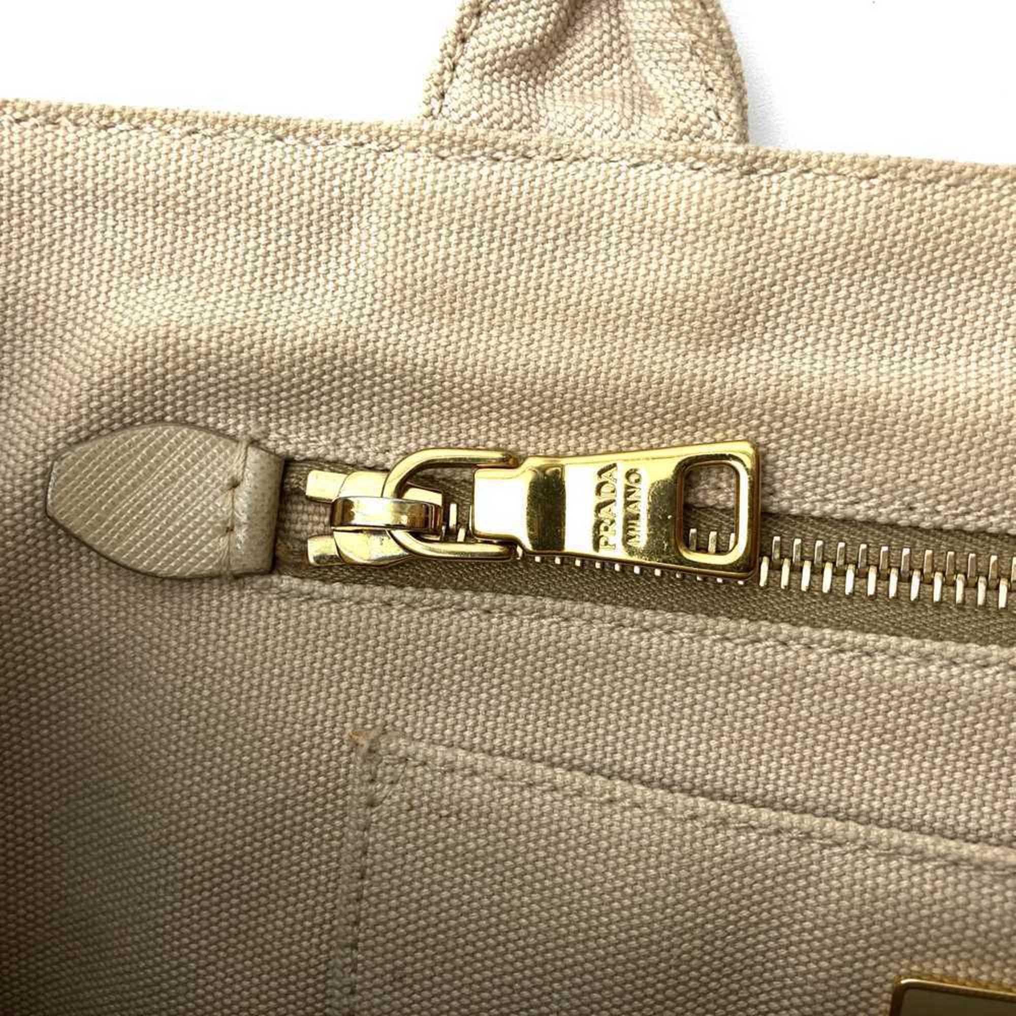 Prada Prada Canapa Beaded Tote Bag, Handbag, Studded Canvas, Beige, Ivory, Women's Size ONE SIZE - 13 Thumbnail