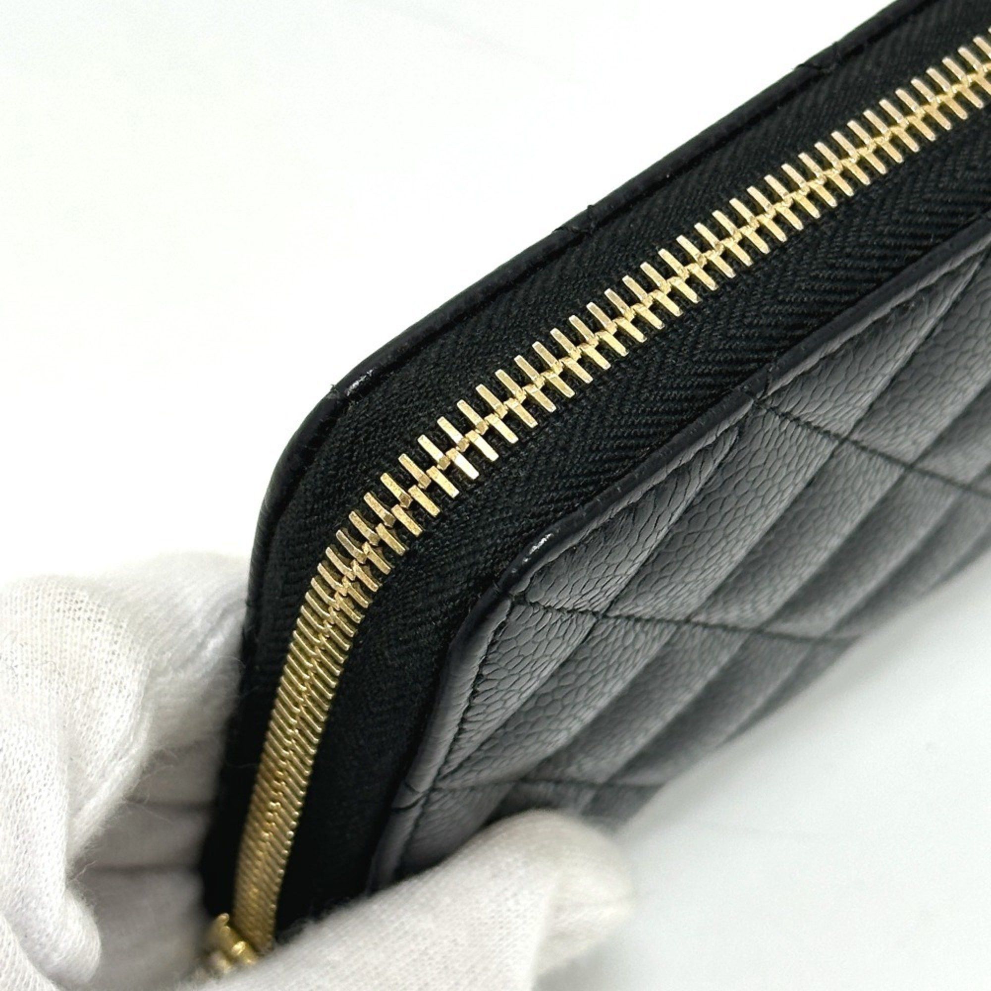 Chanel CHANEL A50097 Coco Mark Matelasse Wallet, Long Caviar Leather, Women's, Black Size ONE SIZE - 7 Thumbnail