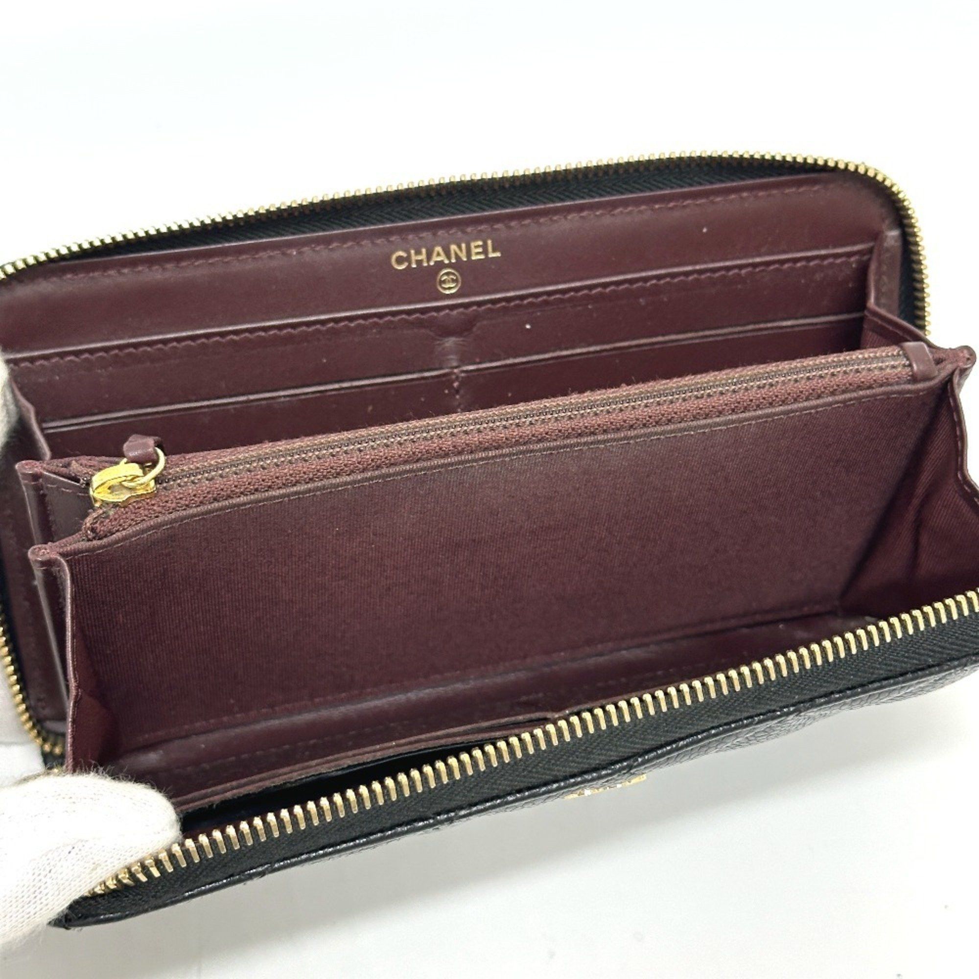 Chanel CHANEL A50097 Coco Mark Matelasse Wallet, Long Caviar Leather, Women's, Black Size ONE SIZE - 10 Thumbnail