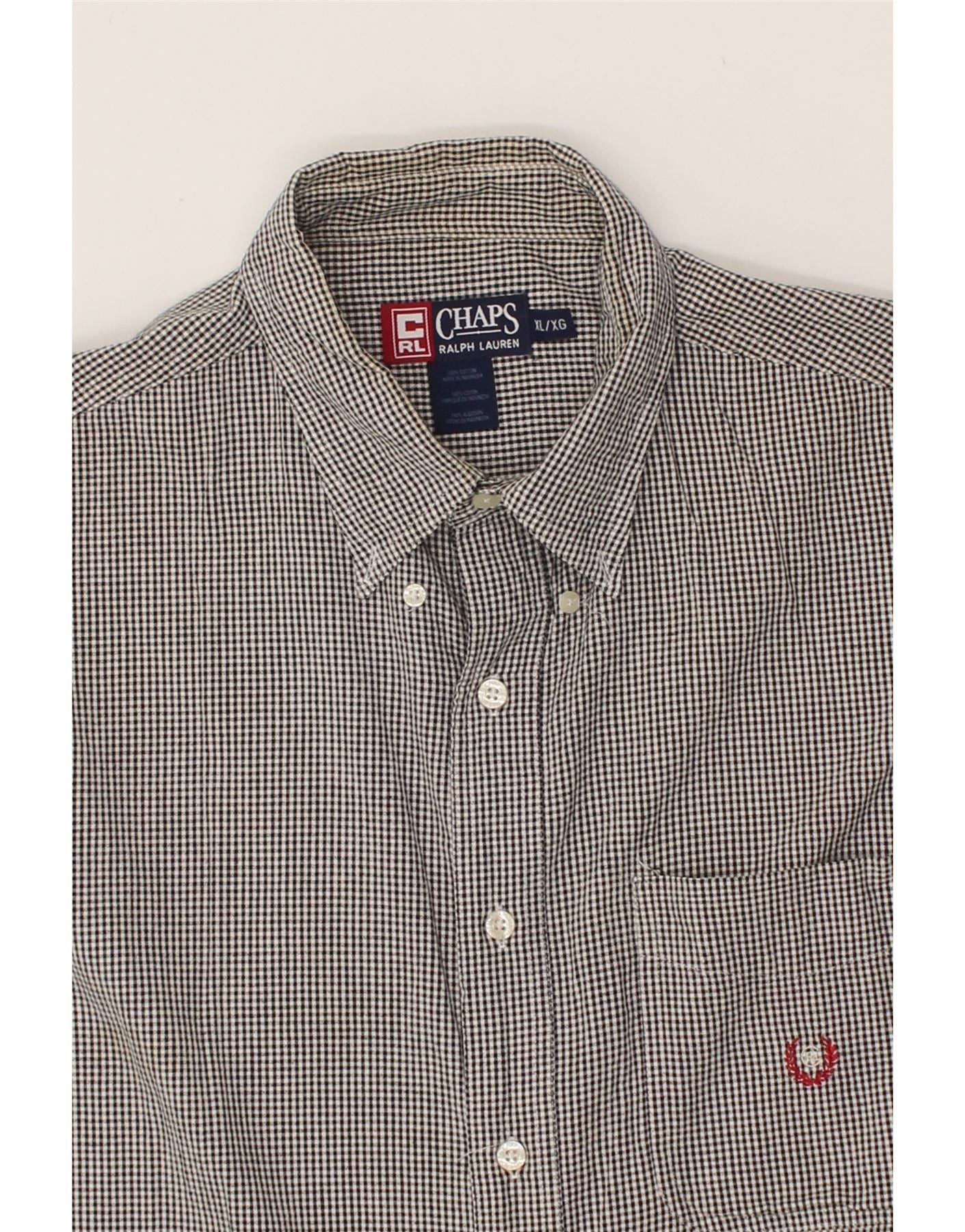 Chaps Ralph Lauren Mens Short Sleeve Shirt XL Black Gingham Cotton Size US XL / EU 56 / 4 - 5 Thumbnail