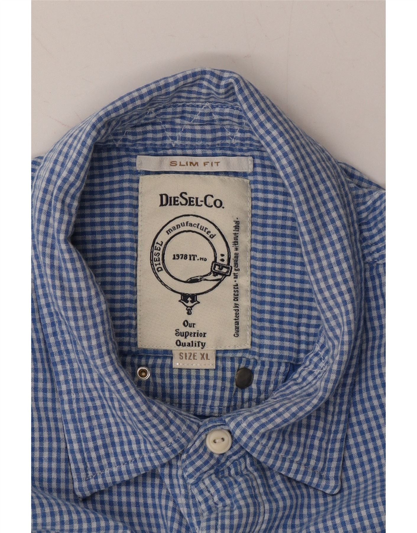 Diesel Mens Slim Fit Flannel Shirt XL Blue Gingham Size US XL / EU 56 / 4 - 3 Thumbnail
