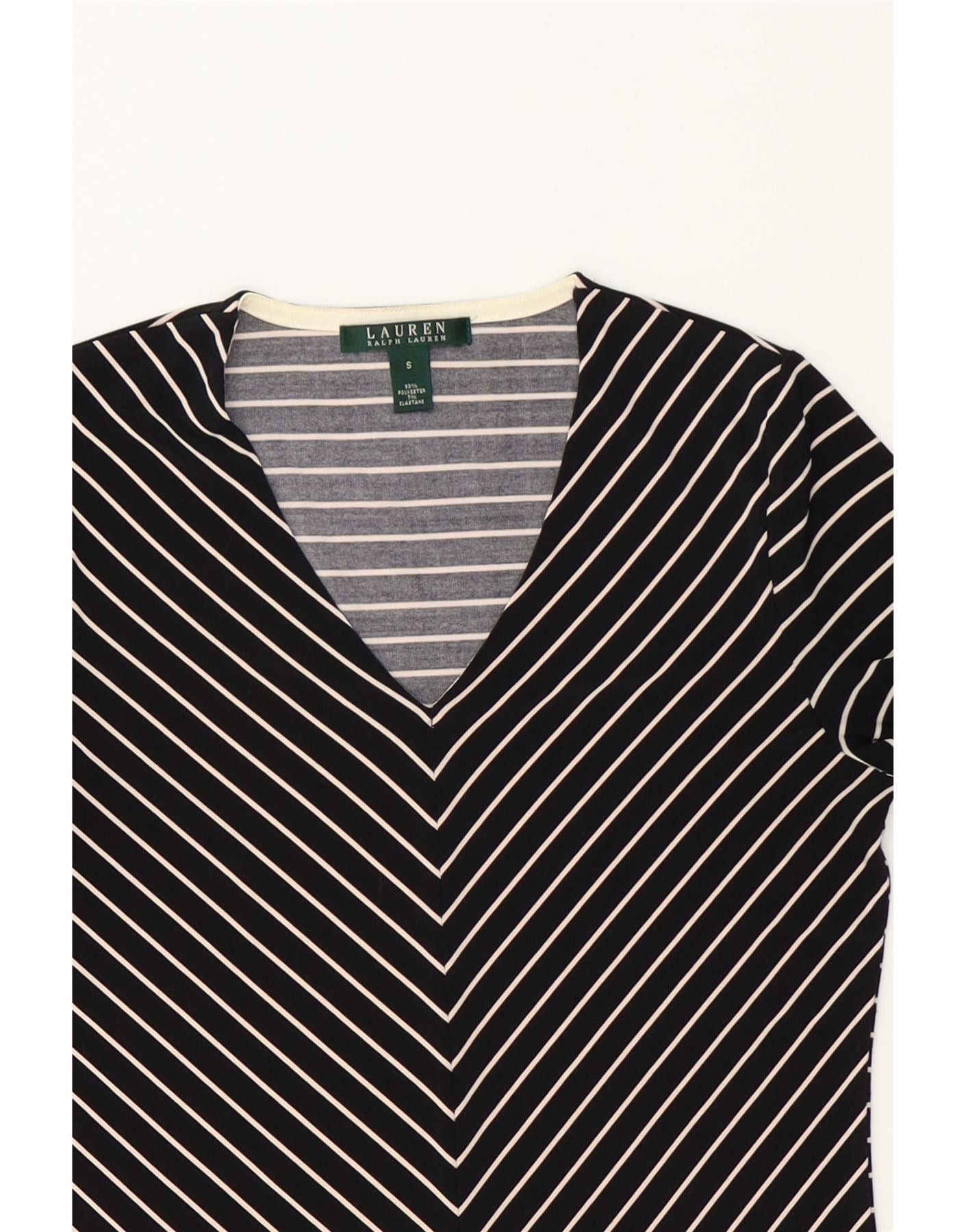 Ralph Lauren Womens Top 3/4 Sleeve UK 10 Small Black Striped Polyester Size S / US 4 / IT 40 - 3 Thumbnail