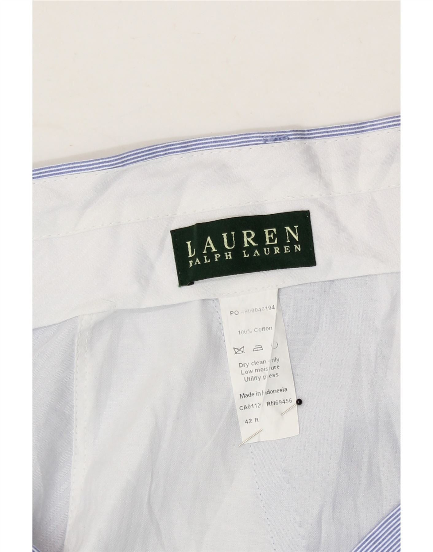 Ralph Lauren Mens Straight Cropped Trousers W42 L28 Blue Pinstripe Cotton Size US 34 / EU 50 - 3 Thumbnail