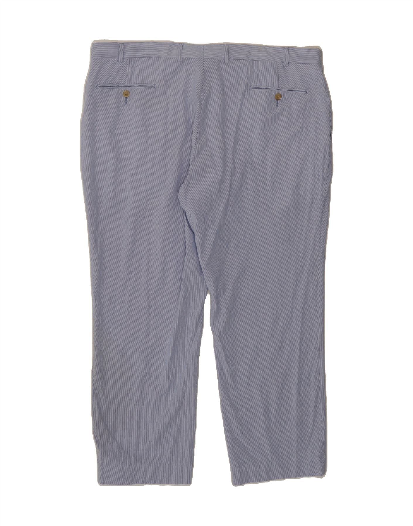 Ralph Lauren Mens Straight Cropped Trousers W42 L28 Blue Pinstripe Cotton Size US 34 / EU 50 - 2 Thumbnail