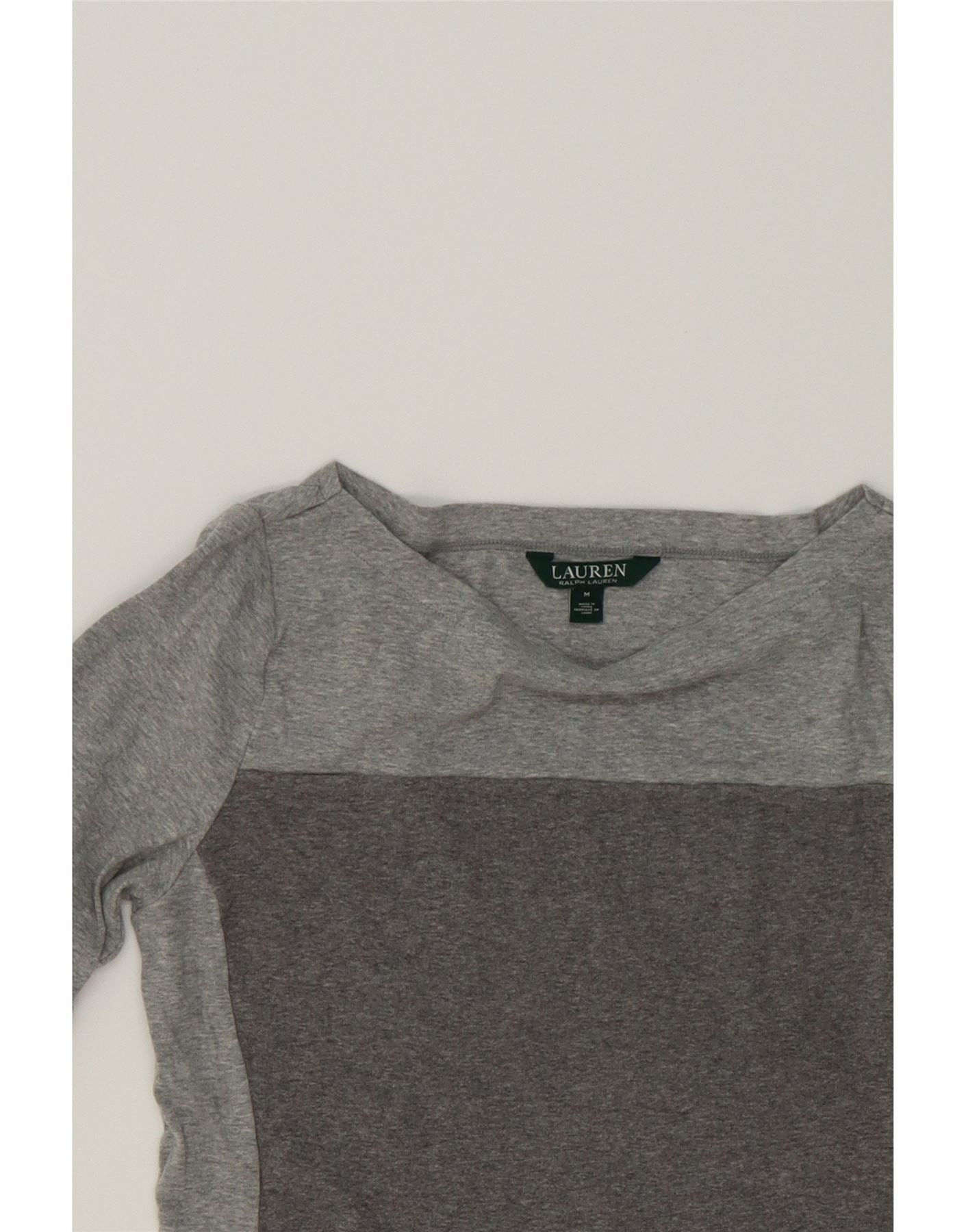 Ralph Lauren Womens T-Shirt Top UK 12 Medium Grey Colourblock Cotton Size M / US 6-8 / IT 42-44 - 3 Thumbnail