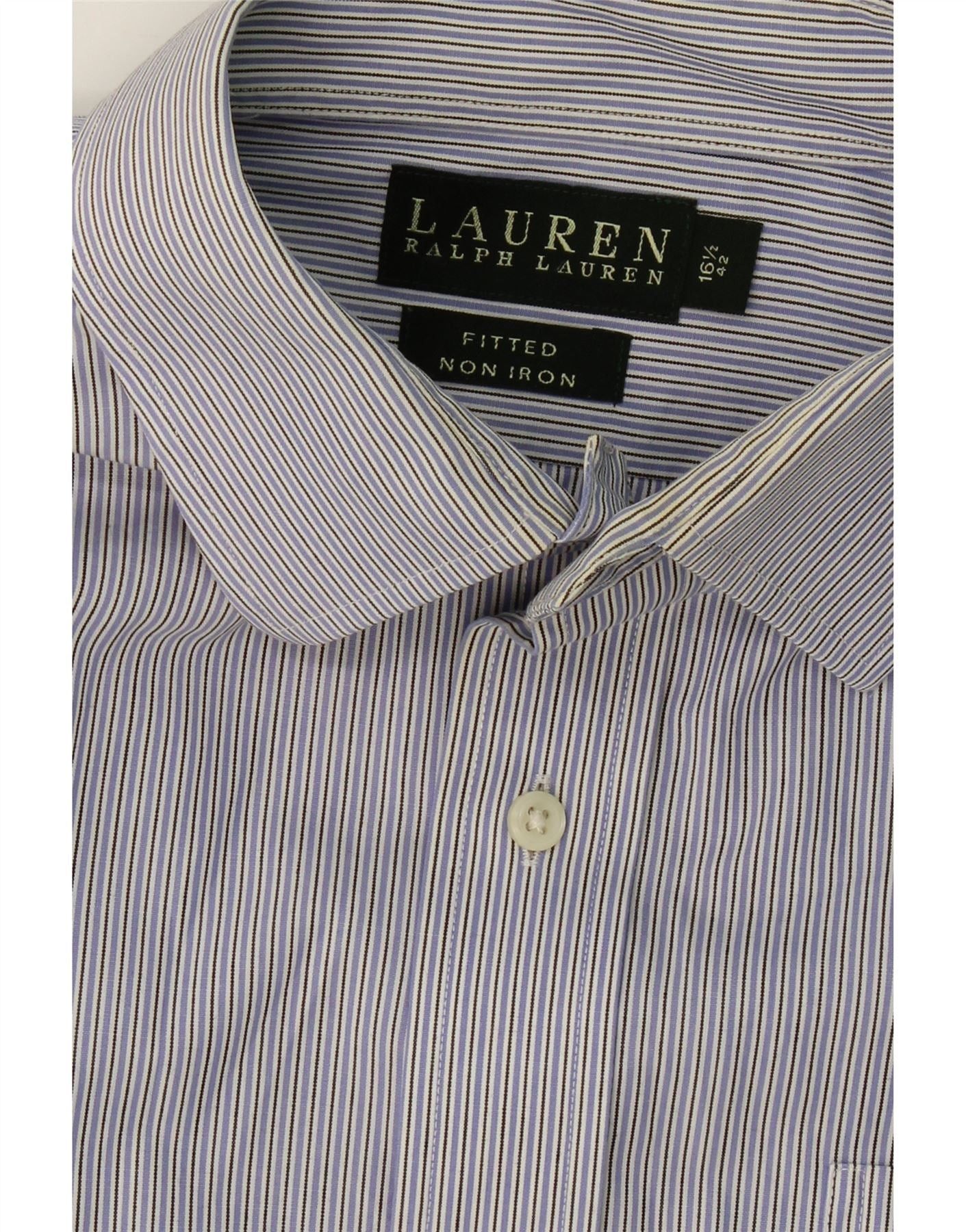 Ralph Lauren Mens Fitted Shirt 16 1/2 Large Blue Pinstripe Cotton Size US L / EU 52-54 / 3 - 3 Thumbnail