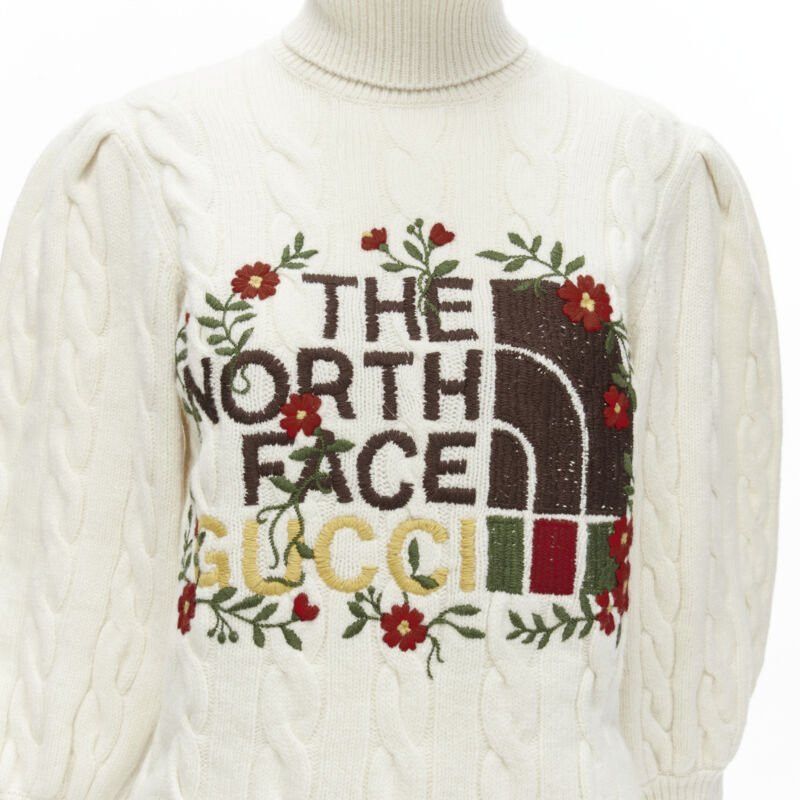 Gucci rare GUCCI THE NORTH FACE wool floral logo embroidery cable knit turtleneck XS Size S / US 4 / IT 40 - 7 Thumbnail