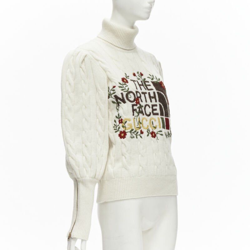 Gucci rare GUCCI THE NORTH FACE wool floral logo embroidery cable knit turtleneck XS Size S / US 4 / IT 40 - 3 Thumbnail