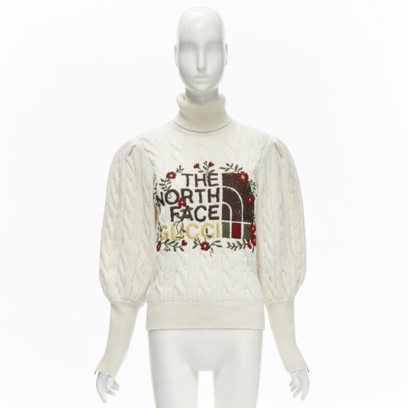 Gucci rare GUCCI THE NORTH FACE wool floral logo embroidery cable knit turtleneck XS Size S / US 4 / IT 40 - 10 Thumbnail